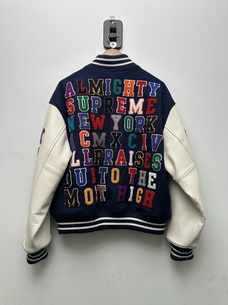 Preowned Supreme Praises 2025 Navy Varsity Jacket sz.M