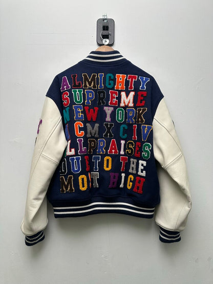 Preowned Supreme Praises 2025 Navy Varsity Jacket sz.M