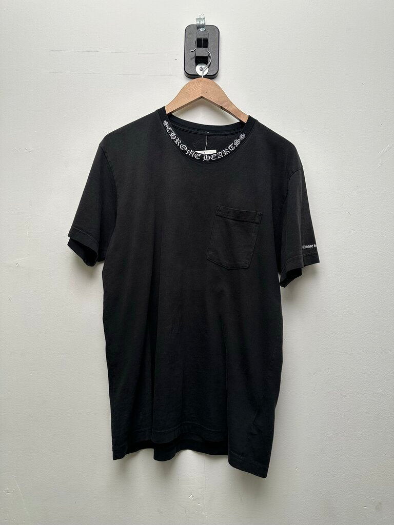 Preowned Chrome Hearts Vintage Black White Neck Logo Tee Sz.Large