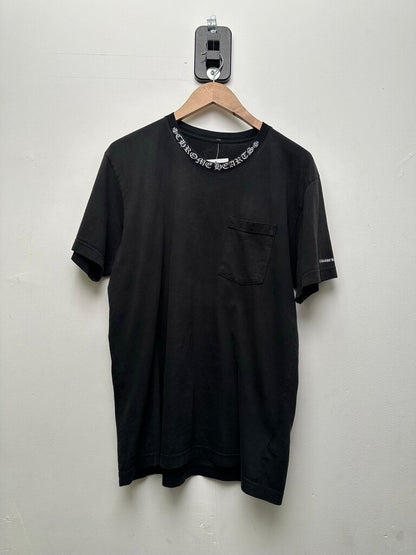 Preowned Chrome Hearts Vintage Black White Neck Logo Tee Sz.Large