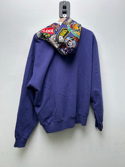 New Supreme Washed Navy Patched Zip Hoodie sz.XL