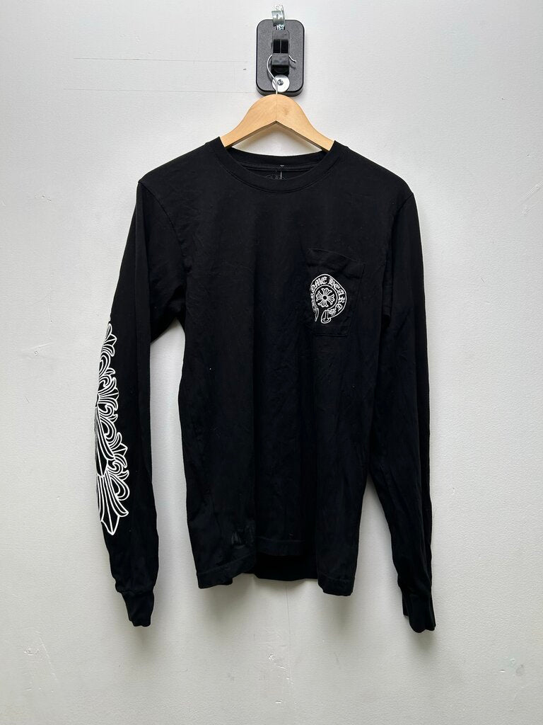 Preowned Chrome Hearts Black White Scroll Aspen Long Sleeve Sz.Medium