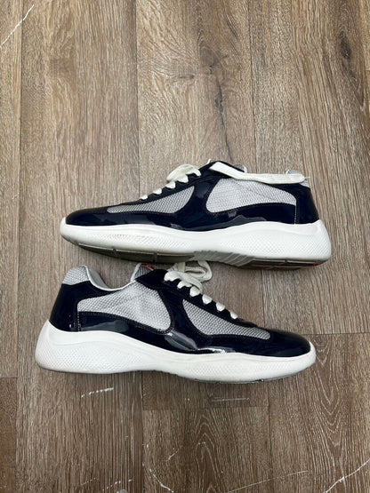 Preowned Prada Cups Navy Grey Patent Sz.8/10M