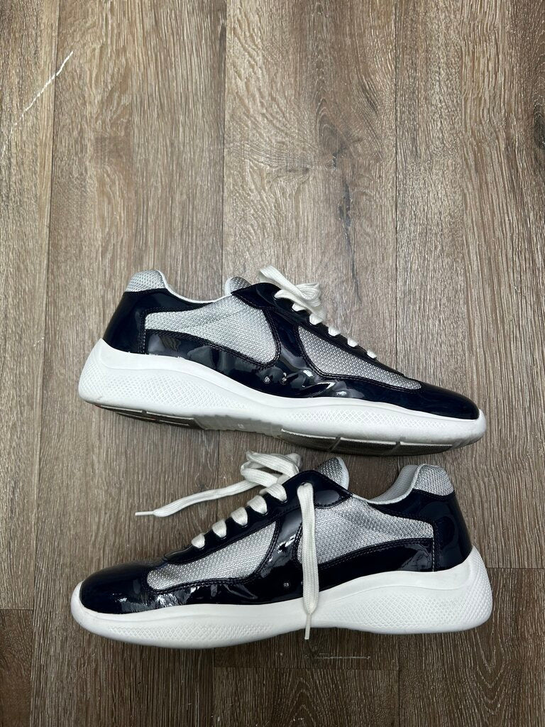 Preowned Prada Cups Navy Grey Patent Sz.8/10M