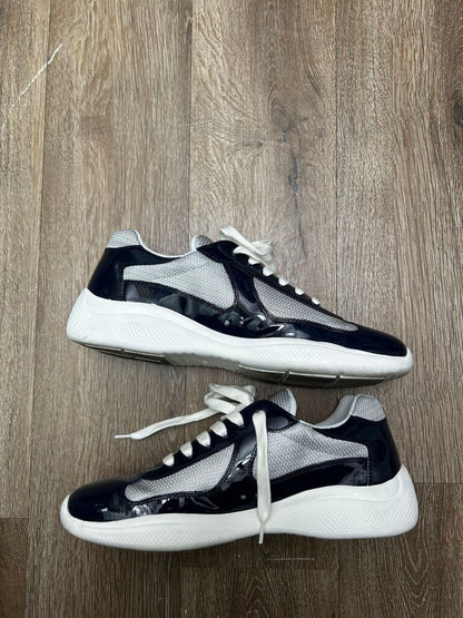 Preowned Prada Cups Navy Grey Patent Sz.8/10M