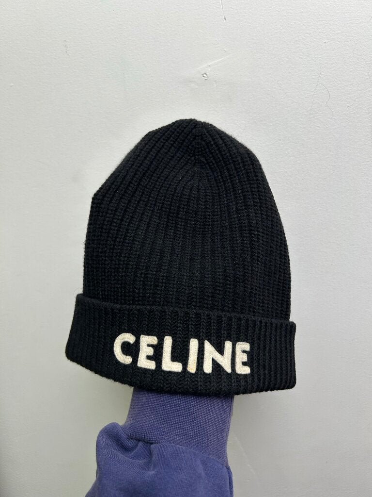 Preowned Celine Black White Spellout Beanie