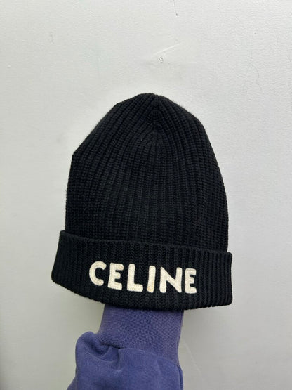 Preowned Celine Black White Spellout Beanie
