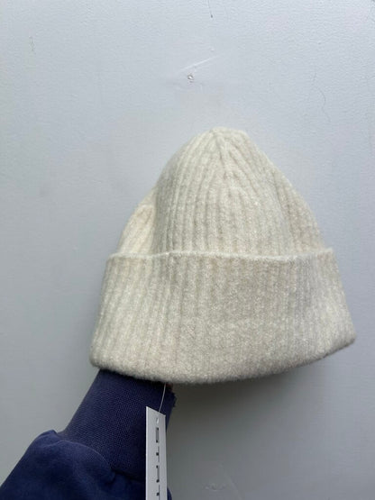 Preowned Chanel White Cream Black CC Logo Beanie