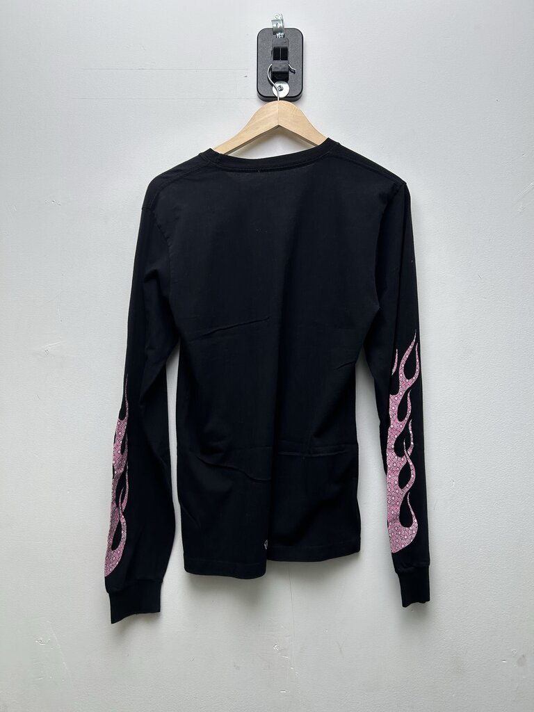 Preowned Chrome Hearts Pink Flame Vertical Logo Black Longsleeve sz.M