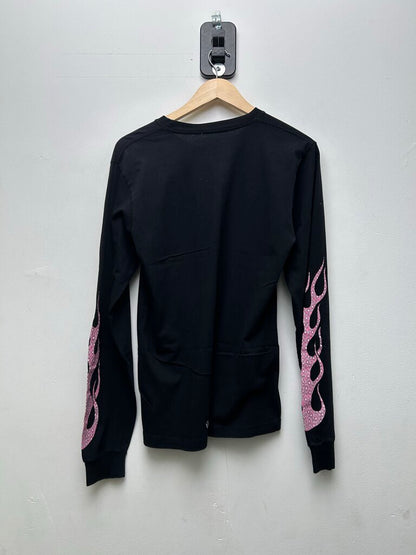Preowned Chrome Hearts Pink Flame Vertical Logo Black Longsleeve sz.M