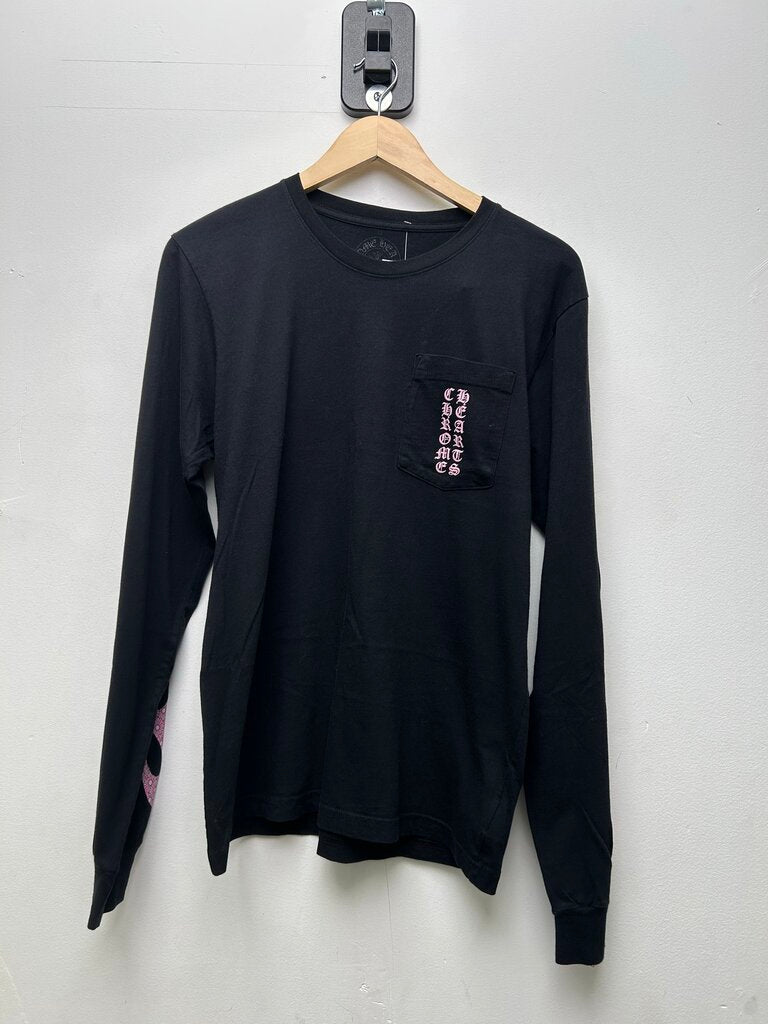 Preowned Chrome Hearts Pink Flame Vertical Logo Black Longsleeve sz.M