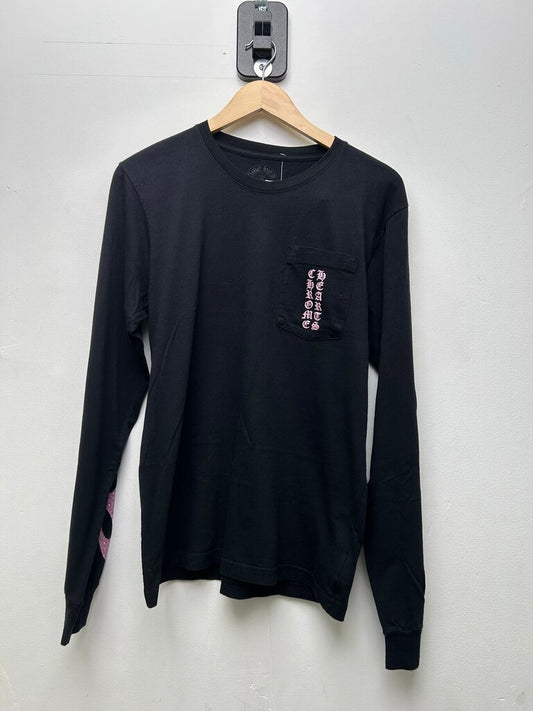 Preowned Chrome Hearts Pink Flame Vertical Logo Black Longsleeve sz.M