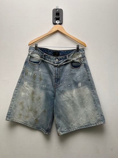 Preowned HMDD White Paint Splatter Blue Denim Shorts sz.XL