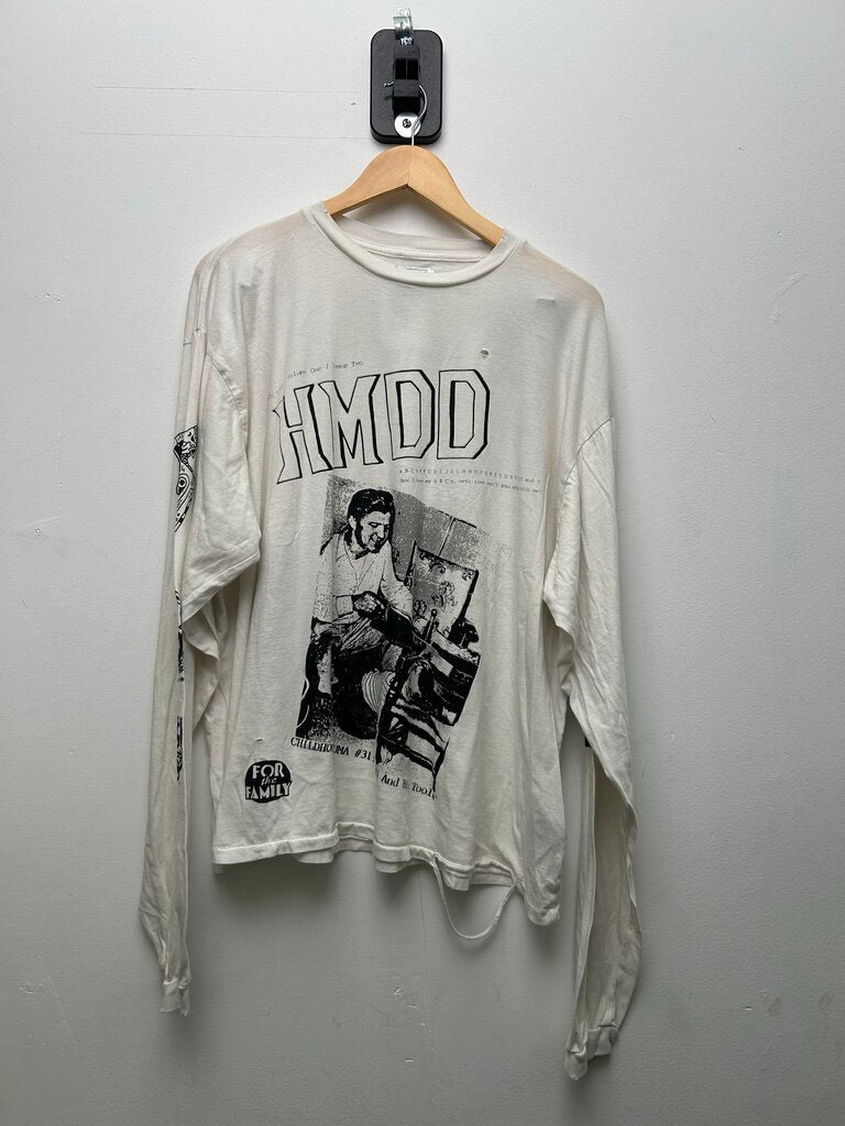 Preowned HMDD Childhood Trauma White Distressed Longsleeve sz. L