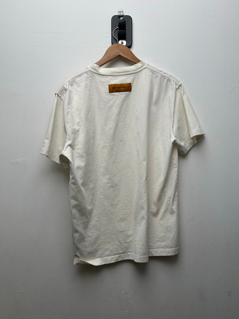 Preowned Louis Vuitton White Small Lv Logo Tee Sz.Large