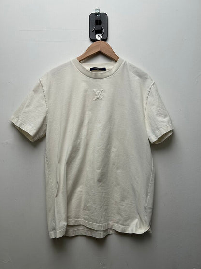 Preowned Louis Vuitton White Small Lv Logo Tee Sz.Large