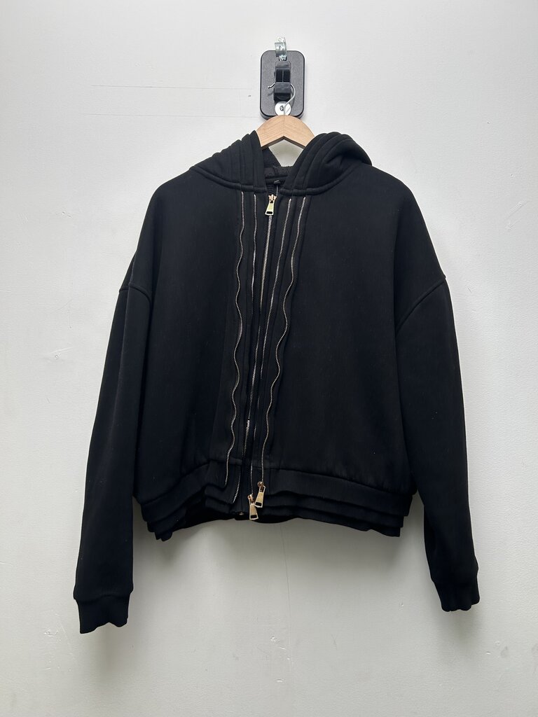 Preowned Gv Gallery Multiple Zip Black Hoodie Sz L