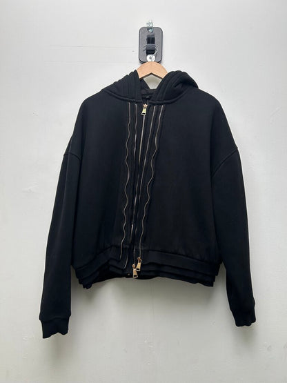 Preowned Gv Gallery Multiple Zip Black Hoodie Sz L