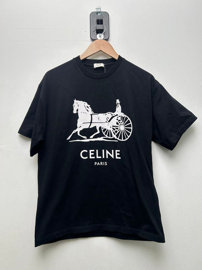 Preowned Celine Black White Horse Tee Sz.Small