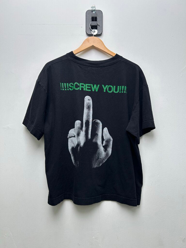 Preowned Greedy Unit Screw You Black Tee Sz.Large