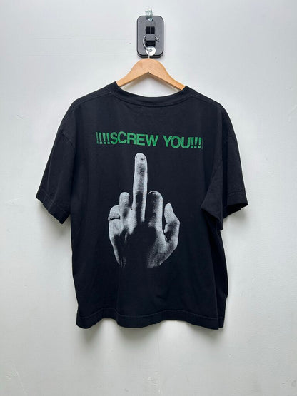 Preowned Greedy Unit Screw You Black Tee Sz.Large