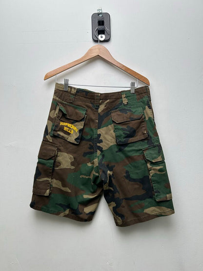 Preowned Gv Gallery Camo Yellow Spellout Shorts Sz.Small