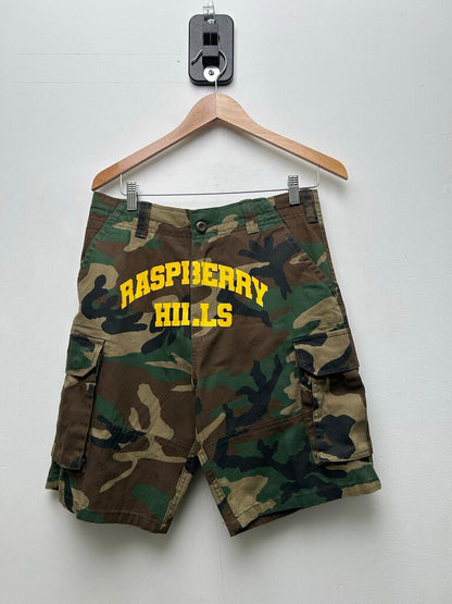 Preowned Gv Gallery Camo Yellow Spellout Shorts Sz.Small