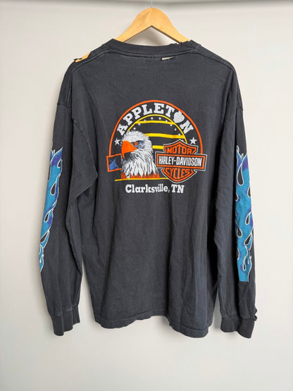Vintage Harley Davidson Blue/Purple Flames Grey L/S Size XL (M/L)