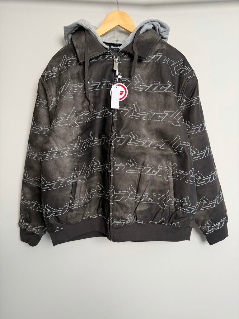 New Sicko Hooded Monogram Black Leather Jacket size XL