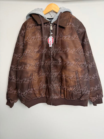 New Sicko Hooded Monogram Brown Leather Jacket size XL