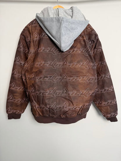 New Sicko Hooded Monogram Brown Leather Jacket size XL