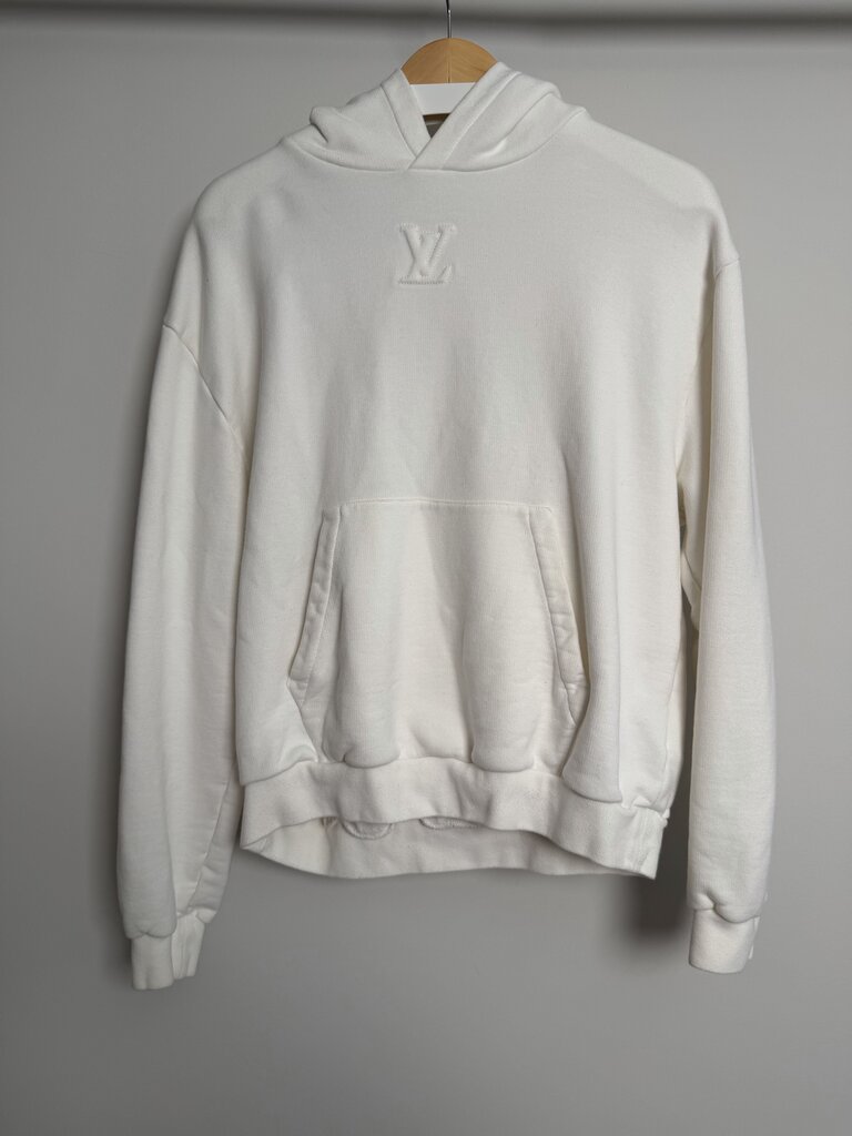 Preowned Louis Vuitton White Embossed Logo Hoodie Size Small