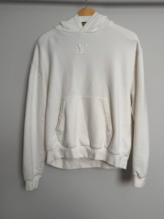Preowned Louis Vuitton White Embossed Logo Hoodie Size Small