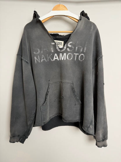Satoshi Nakamoto Split Neck Hoodie Sz. L