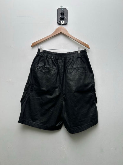 Preowned Rick Owens Black Waxed Cargo Zipper Shorts Sz.Medium
