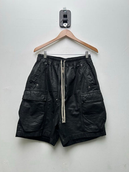 Preowned Rick Owens Black Waxed Cargo Zipper Shorts Sz.Medium
