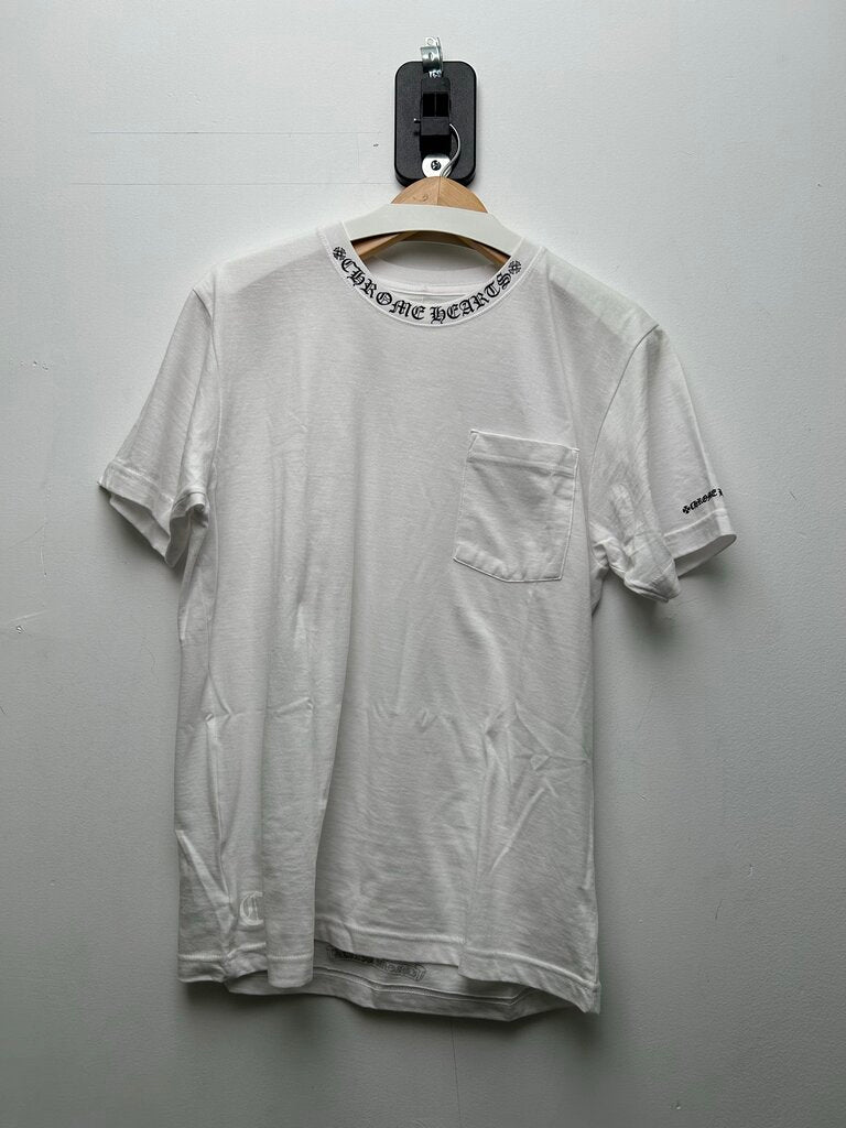 New Chrome Hearts White Black Neck Logo Tee Sz.Medium