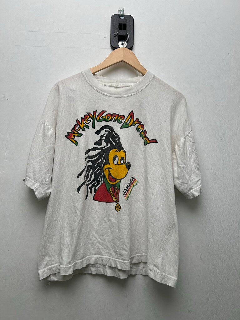 90s Mickey Gone Dread Jamaica White Tee Sz L