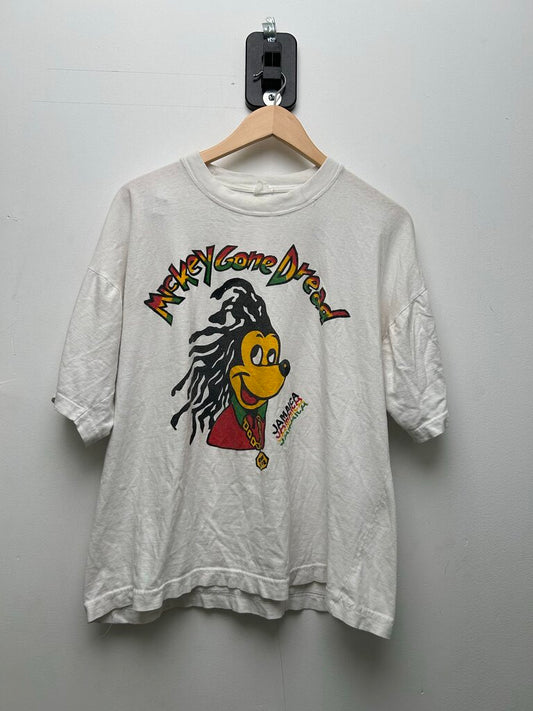 90s Mickey Gone Dread Jamaica White Tee Sz L