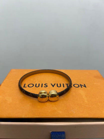 Preowned Louis Vuitton Gold Clasp Brown Rope Bracelet