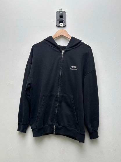 Preowned Balenciaga Black White Sport Logo Zip Up Sz.Small