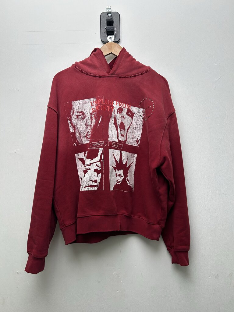 Preowned Boredom Kills Red Unplug Hoodie Size Medium