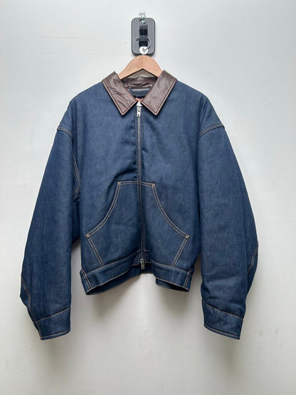 New Acne Studios Raw Denim leather Collar Zip Jacket Size 48/Medium