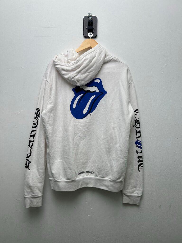 Preowned Chrome Hearts Blue Rollingstone Back Logo White Hoodie sz.M