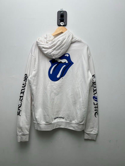 Preowned Chrome Hearts Blue Rollingstone Back Logo White Hoodie sz.M