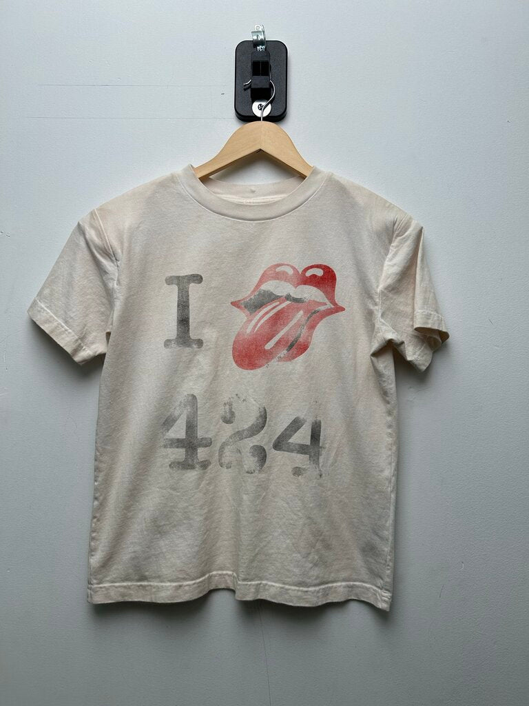 Preowned 424 White Rolling Stones Shoulder Pads Tee Sz.XS