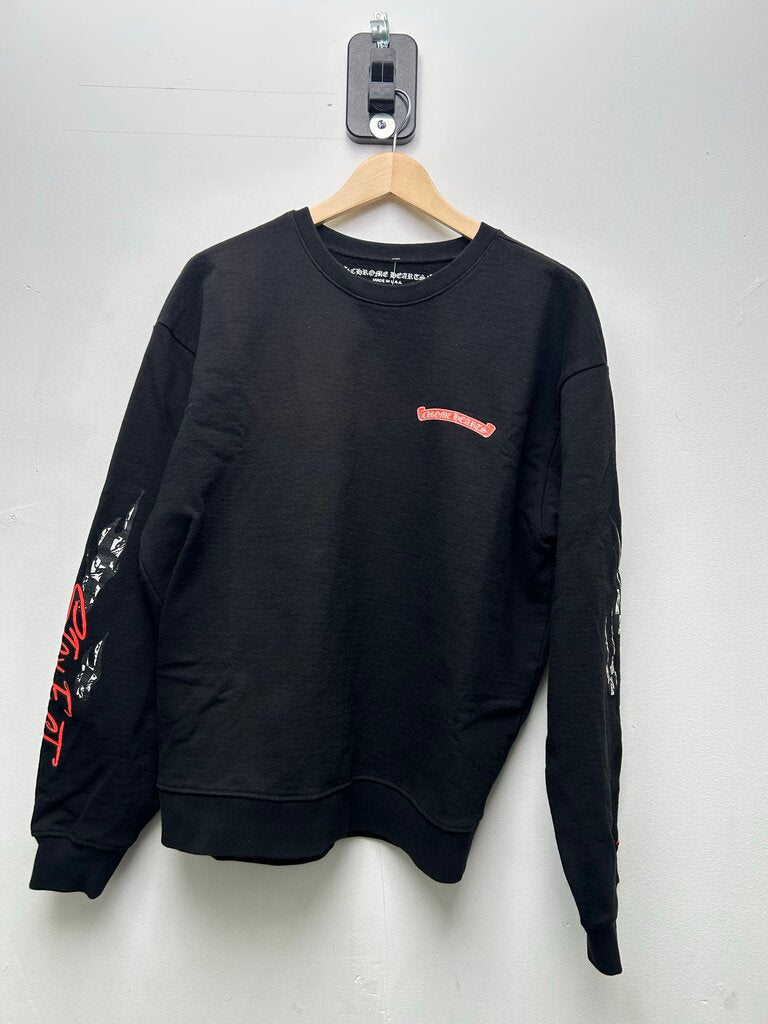 Preowned Chrome Hearts Black Matty Boy Stay Fast Crewneck Sz.Large