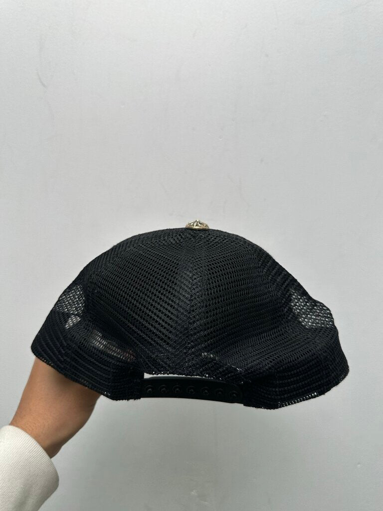 Preowned Chrome Hearts Leather Patch White Cemetery Black Trucker