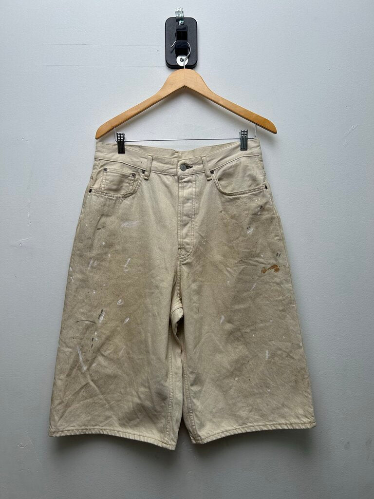 Preowned Acne Studios Paintsplatter Cream Denim Shorts sz.48