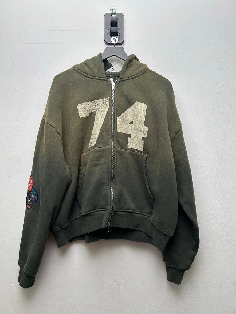 Preowned 74 Is War Olive Green Zip Hoodie sz.M